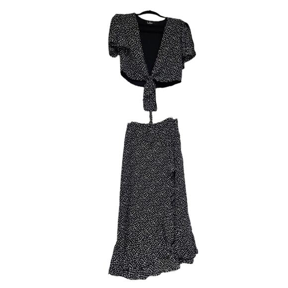 Lulu's Black & White Polka Dot Two-Piece Dress Set Women’s Size Medium - Picture 6 of 10